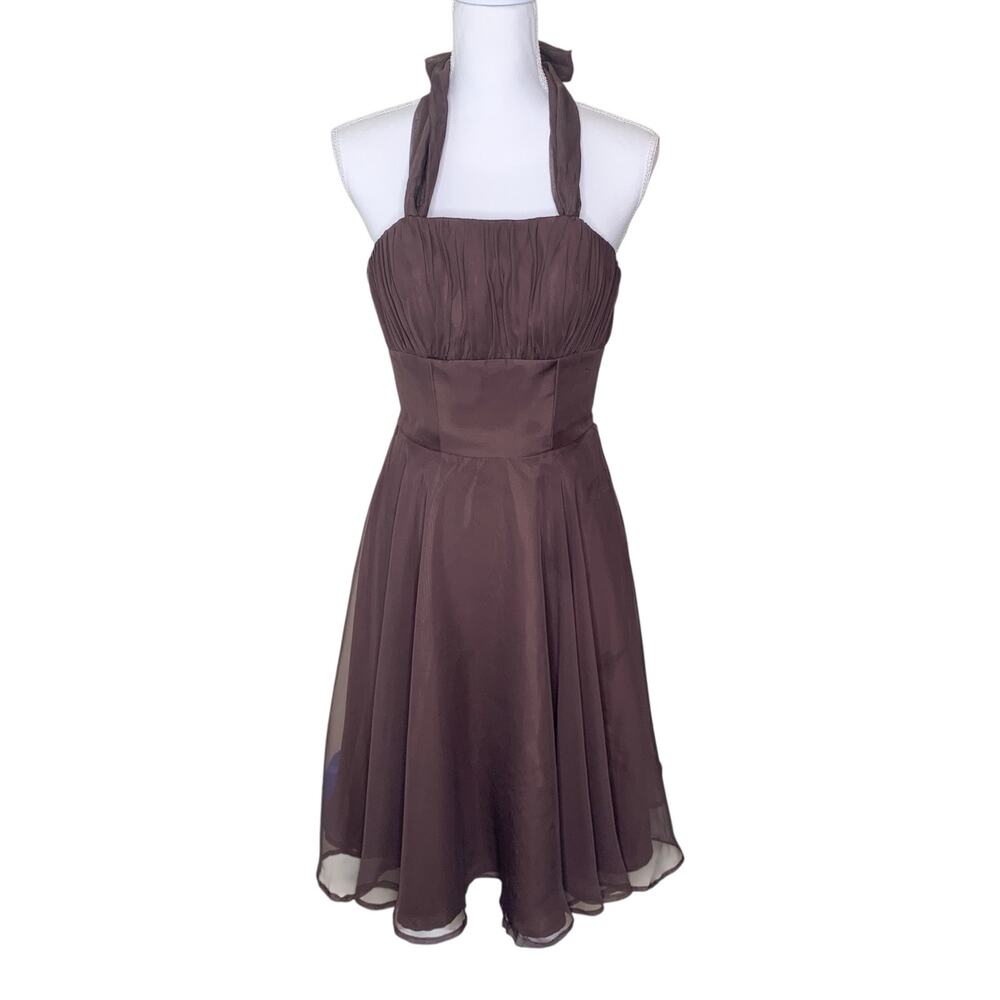 MoriLee Vintage Y2K Brown Chiffon Halter Cocktail Dress Size 1/2
